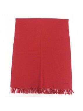 Hermes Cashmere Logo Embroidery with Fringe Large Shawl Scarf Red
